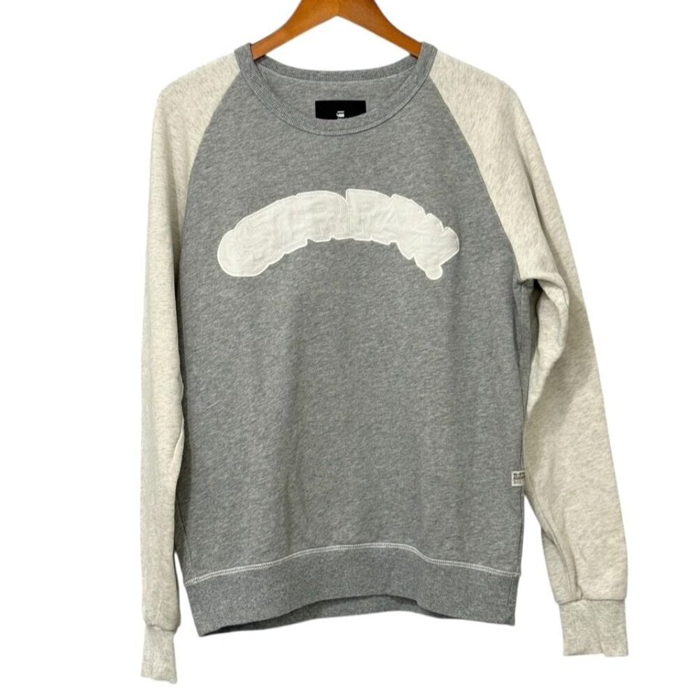G-Star Raw Sweatshirt Gray White Raglan Sleeves Embroidered Logo Men's Size L